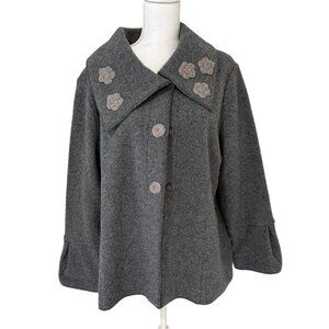 Pendleton Sweater Shawl Womens Size 2X Lambs Wool Grey Floral Appliques